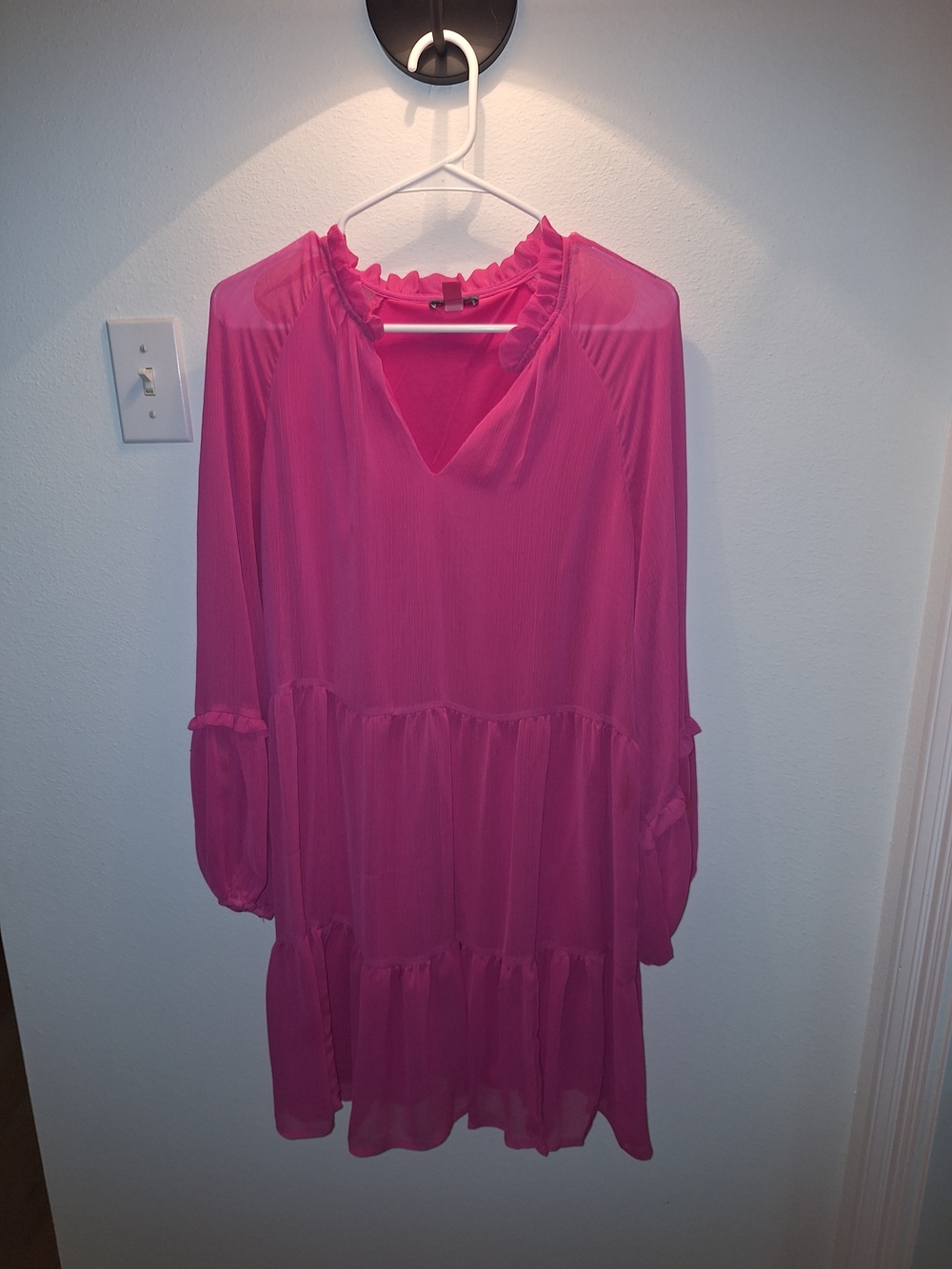 Vince Camuto Hot Pink Ruffle V-Neck Tiered Dress